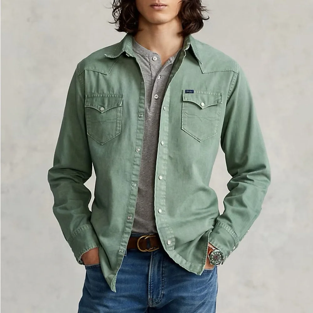 Polo Ralph Lauren Garment-Dyed Denim Western Shirt Green Size XL - Picture 1 of 7